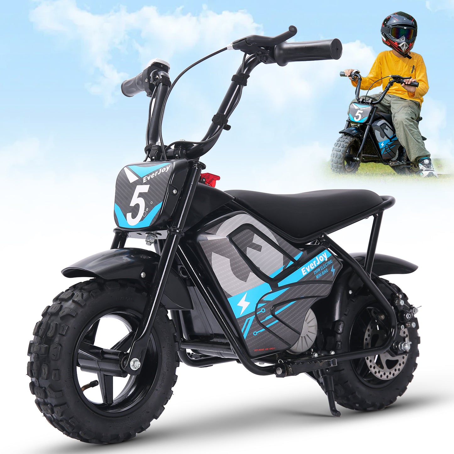24V Electric Dirt Bike for Kids 250W High Torque Motor, 24V 9AH, 2 Speeds,10/12 MPH, UL 2849 Certificated Electric Kids Mini Bike for Ages 3+