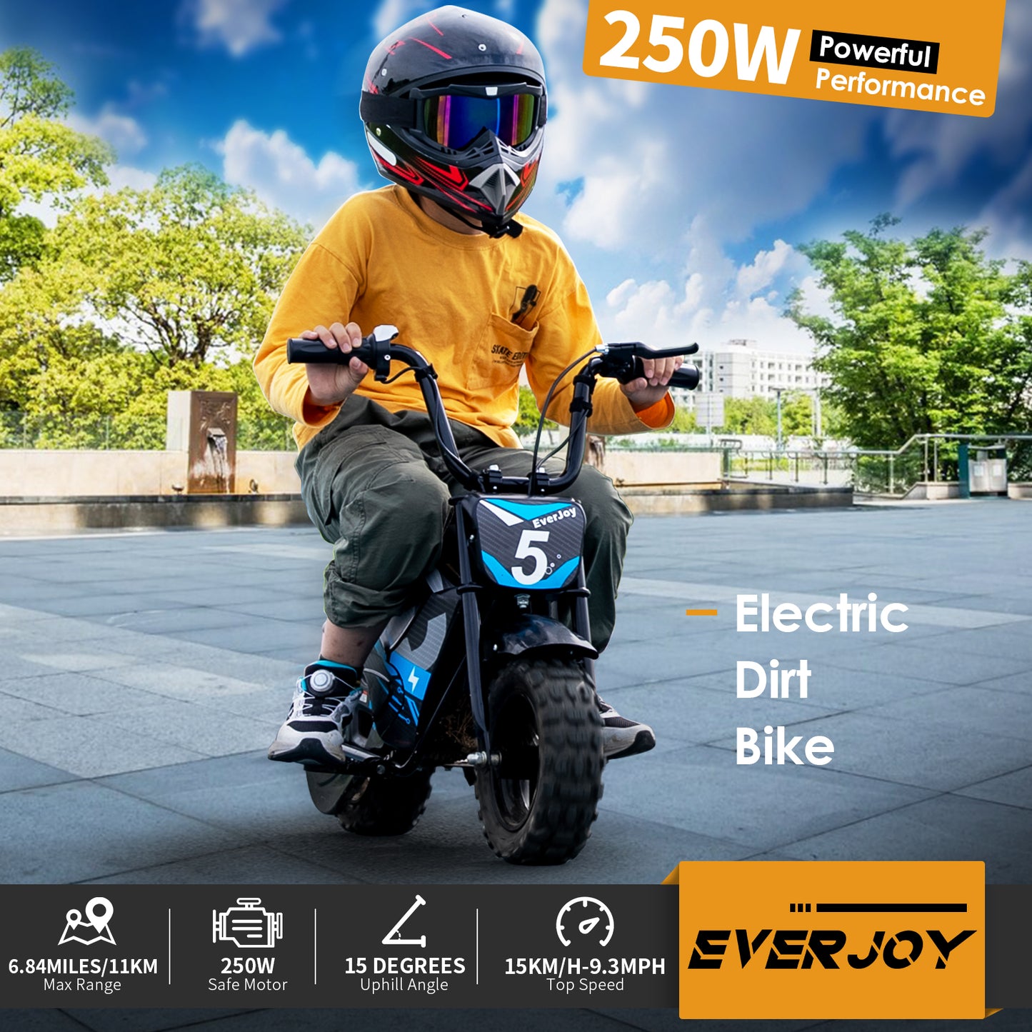 24V Electric Dirt Bike for Kids 250W High Torque Motor, 24V 9AH, 2 Speeds,10/12 MPH, UL 2849 Certificated Electric Kids Mini Bike for Ages 3+