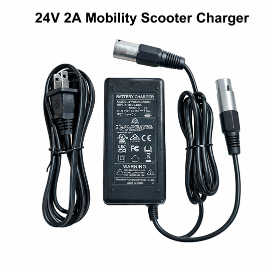 24V 2A Mobility Scooter Charger with 3-Pin XLR Connector, UL Listed Replacement Power Adapter for EverJoy, Golden, Invacare, Pride Mobility Scooter & Power Wheelchair