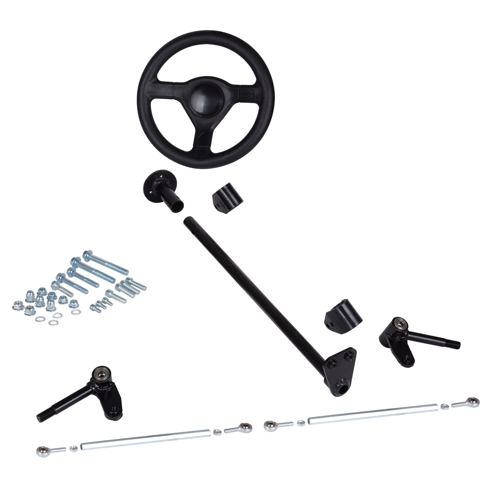 Kit de dirección EverJoy Fix Go-Kart, volante de 265 mm, barra de acoplamiento ajustable, kit de bricolaje para construir un Go-Kart para motores de 80 cc, 98 cc y 105 cc.