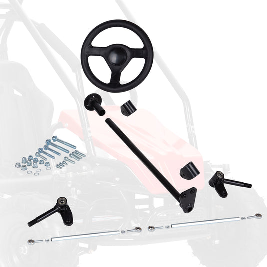 EverJoy Fix Go-Kart Steering Kit 265mm Steering Wheel Tie Rod Rack Adjustable DIY Build a Go Kart Kit for 80cc 98cc 105cc Engine